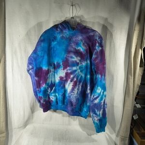 Unisex Tie-Dye Pull Over Hoodie - Size L Blue and Purple Design A1041